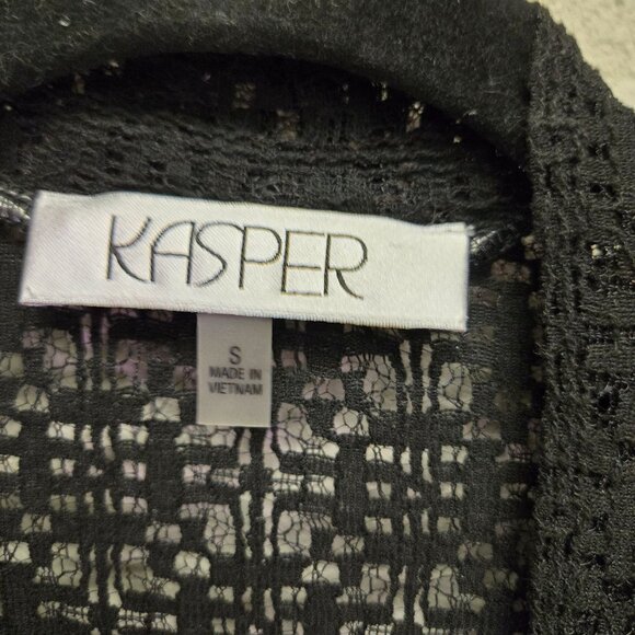 Kasper Womens Open-Front Black Crochet Cardigan Lightweight Long Sleeve S - Picture 3 of 9